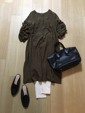 「袖ボリューム」｜「アイテム（レッグウェア）」を使った、mirukuさん（レディース・157cm）の秋コーディネート
