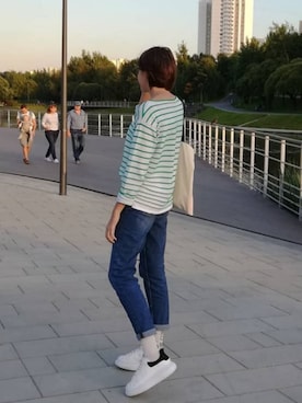 「BENETTON (UNITED COLORS OF BENETTON)（ベネトンユナイテッドカラーズオブベネトン）のアイテム（トップス、ホワイト系）」を使った、princessofseegiさん（レディース・180cm）の冬コーディネート