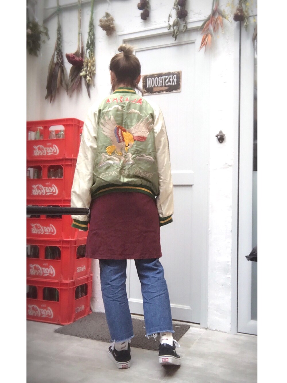 「BEAMES、休日スタイル、ootd、オトナ女子、VANS、MILKFED.」｜「BEAMSのアイテム（ノーカラージャケット、グリーン系）」を使った、elppaKさん（レディース・161cm）の秋コーディネートの1枚目の写真