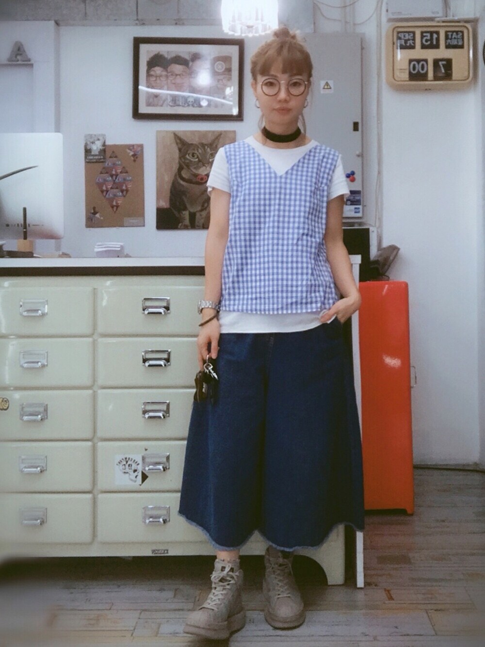 「今日のコーデ、休日スタイル、UNIQLO、RICK OWENS、RickOwens×adidas、blue、ootd、hkgirl、WEGO、WEARBOOKエントリー」｜「UNKNOWN.のアイテム（トップス、ブルー系）」を使った、elppaKさん（レディース・161cm）の秋コーディネートの1枚目の写真