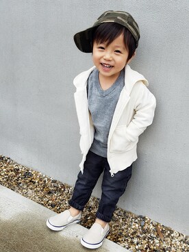 「OLD NAVY（オールドネイビー）のアイテム（キャップ）」を使った、アキラさん（キッズ・90cm）の春コーディネート