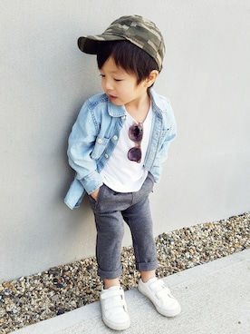 「OLD NAVY（オールドネイビー）のアイテム（キャップ）」を使った、アキラさん（キッズ・90cm）の春コーディネート