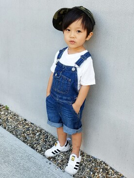 「アイテム（サロペット/オーバーオール）」を使った、アキラさん（キッズ・90cm）の夏コーディネート