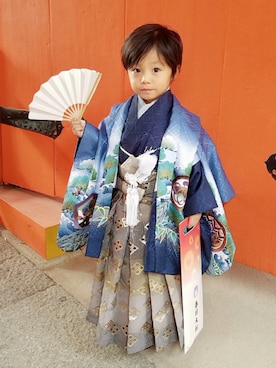 「息子」｜「アイテム（浴衣）」を使った、アキラさん（キッズ・90cm）の秋コーディネート