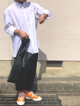 「CONVERSE（コンバース）のCONVERSE コンバース キャンバス オールスター J ハイ / CANVAS ALL STAR J HI (ORANGE) 31301640（スニーカー）」を使った、びっとさん（メンズ・170cm）の夏コーディネート