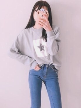 「オルチャンファッション」｜「アイテム（スウェット）」を使った、じゅんちゃんさん（レディース・158cm）の冬コーディネート