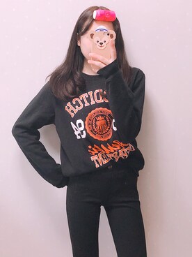 「オルチャンファッション」｜「アイテム（スウェット）」を使った、じゅんちゃんさん（レディース・158cm）の冬コーディネート