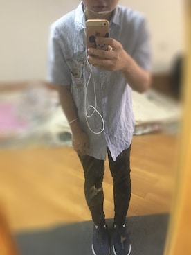 「VOGUE girl（ヴォーグガール）のアイテム（シャツ/ブラウス、ブルー系）」を使った、ニャンさん（レディース・155cm）の秋コーディネート