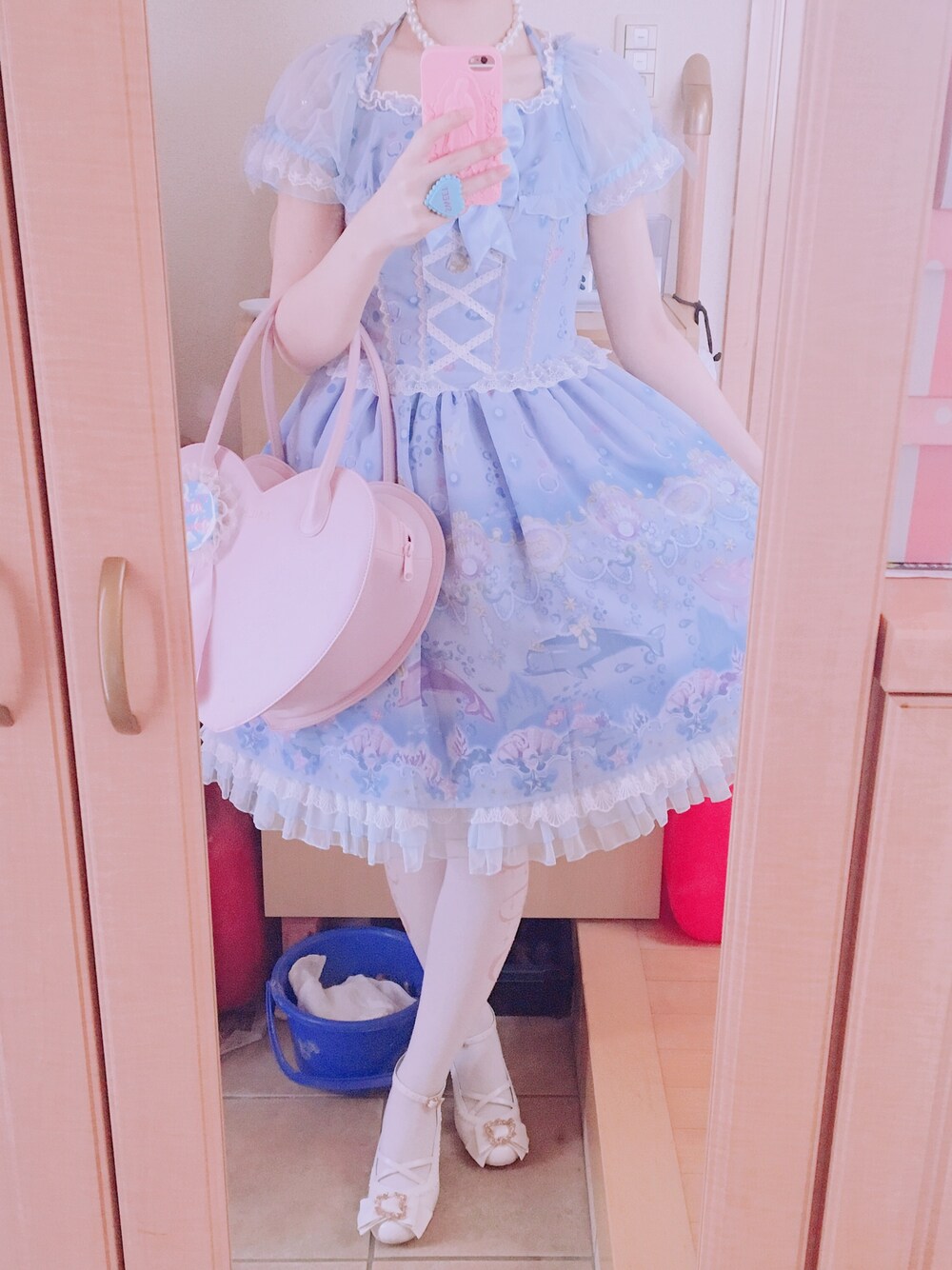 「ブルー、おでかけ、夏コーデ、angelicpretty、ロリータ」｜「Angelic Prettyのアイテム（ワンピース、ブルー系）」を使った、Rinoさん（レディース・164cm）の夏コーディネートの1枚目の写真
