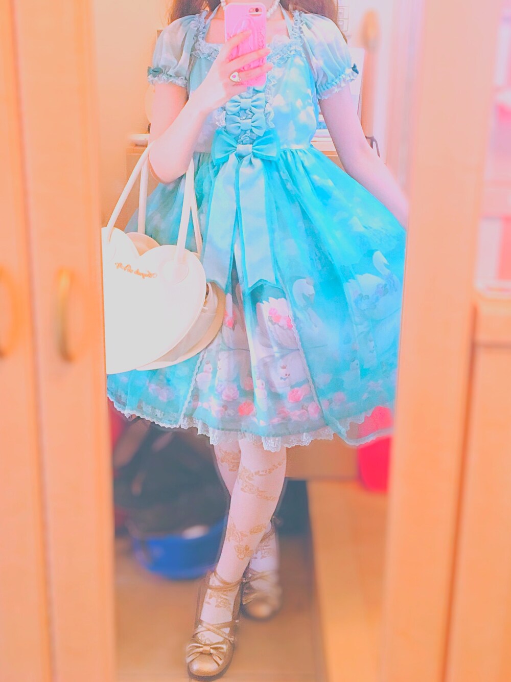 「夏、休日スタイル、おしゃれさんと繋がりたい、Angelic Pretty、ロリータ」｜「Angelic Prettyのアイテム（ワンピース、グリーン系）」を使った、Rinoさん（レディース・164cm）の夏コーディネートの1枚目の写真