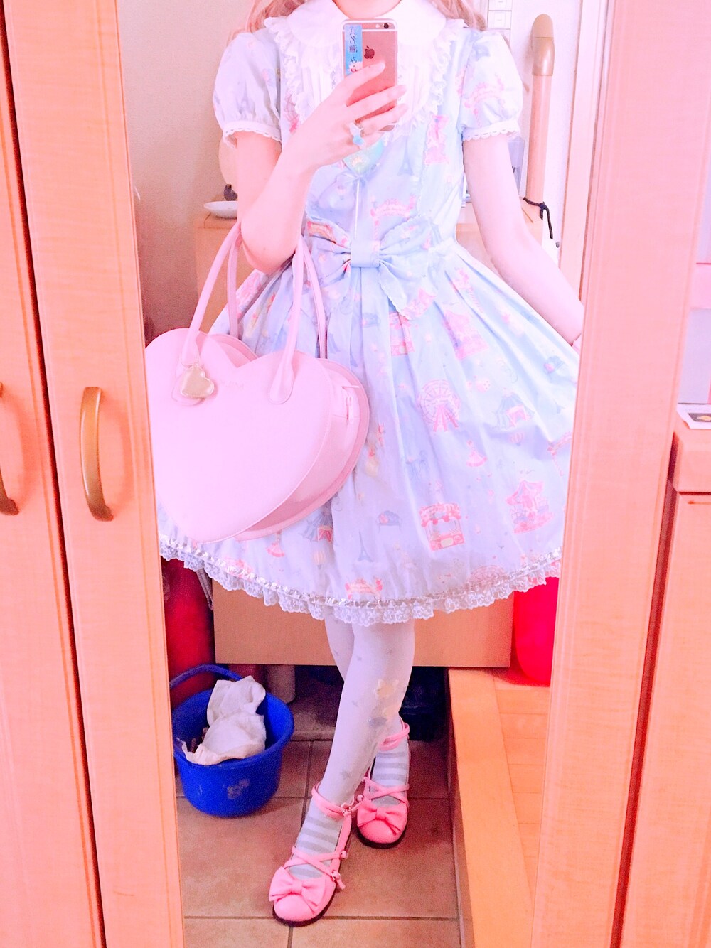 「今日のコーデ、お出かけコーデ、angelicpretty、ロリータ」｜「Angelic Prettyのアイテム（ワンピース、ブルー系）」を使った、Rinoさん（レディース・164cm）の夏コーディネートの1枚目の写真