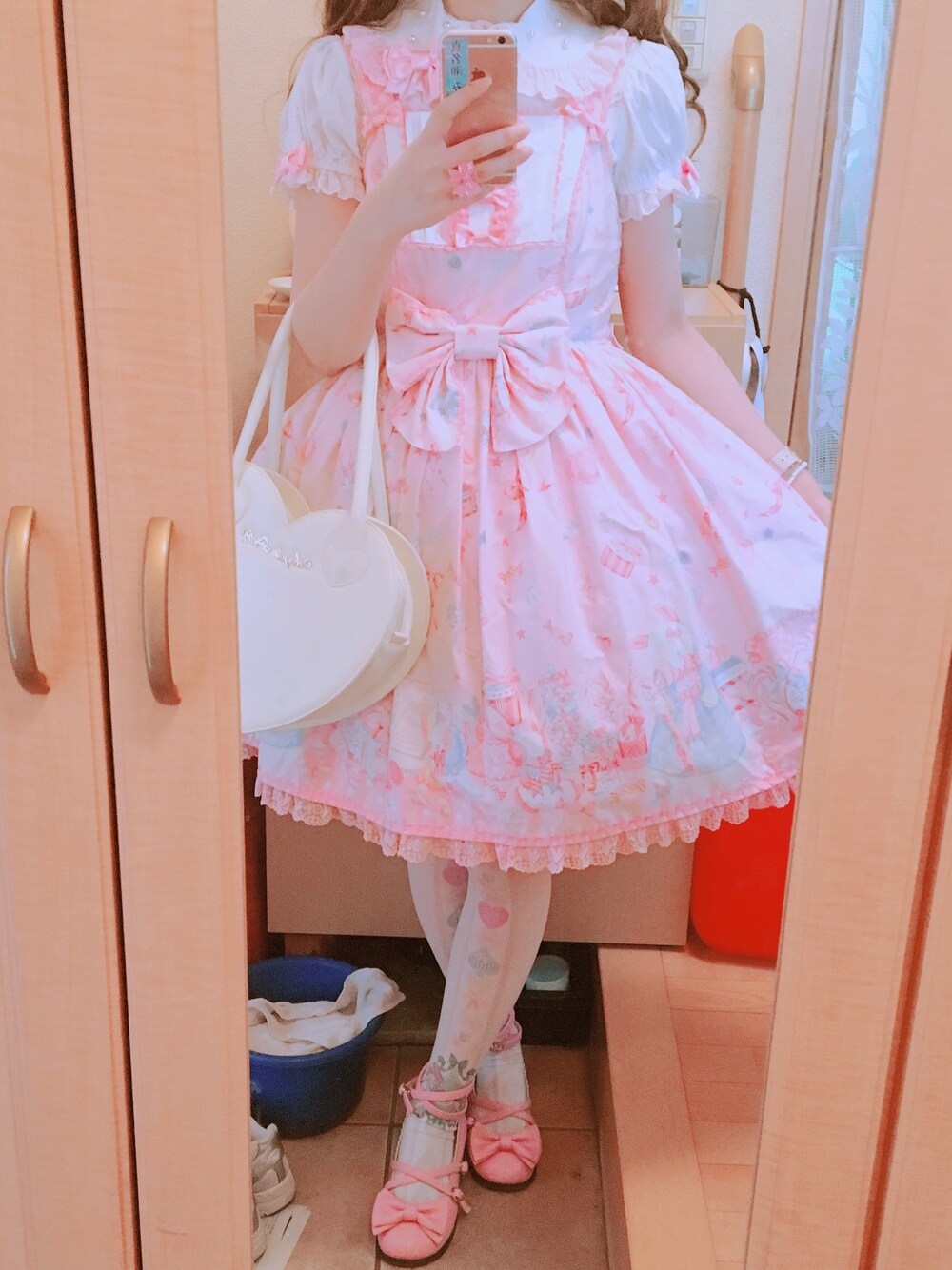 「今日のコーデ、Angelic Pretty、ロリータ」｜「Angelic Prettyのアイテム（ジャンパースカート、ピンク系）」を使った、Rinoさん（レディース・164cm）の夏コーディネートの1枚目の写真