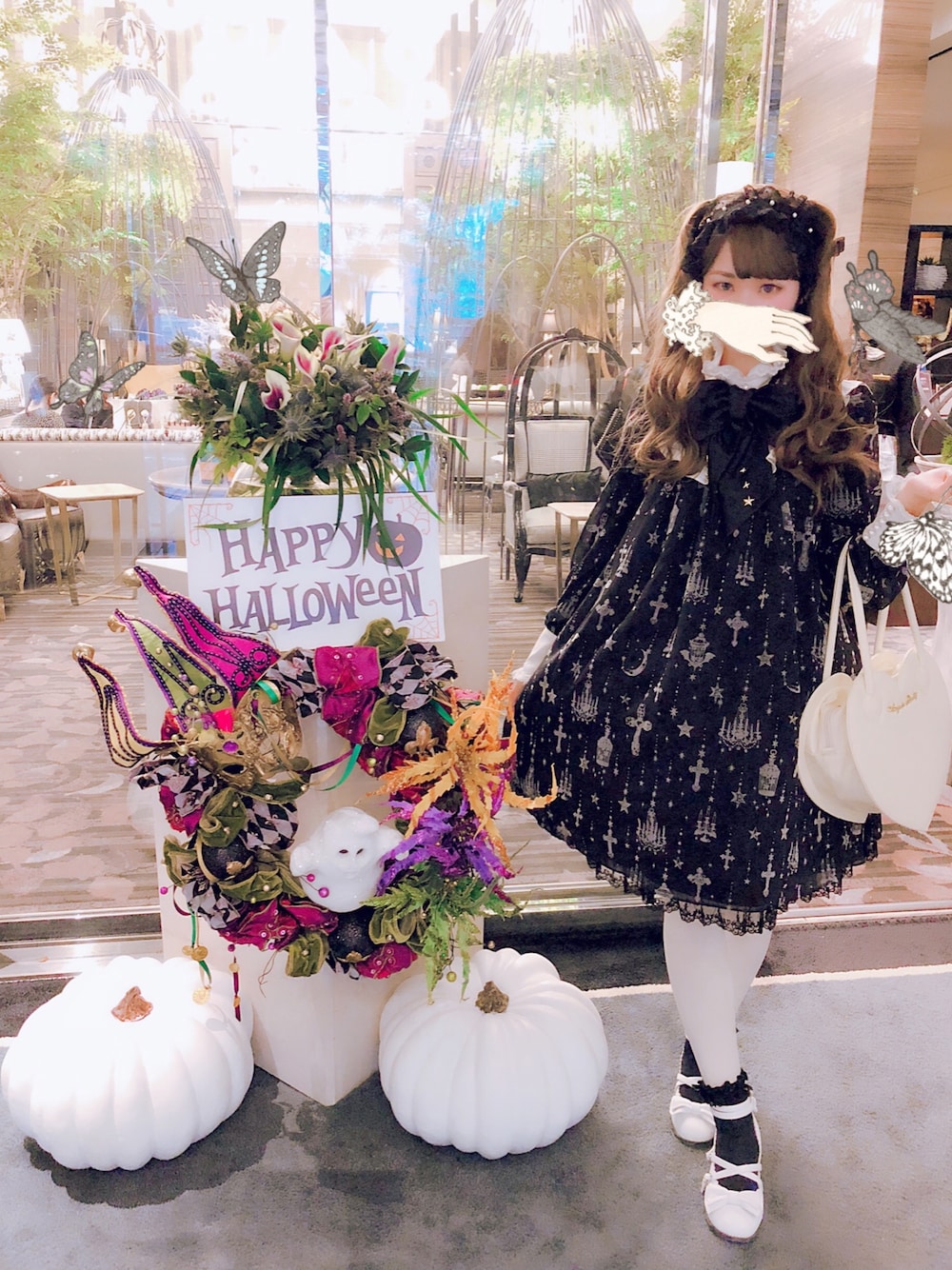 「ラブアンドピース2018、秋のコーデ、ハロウィン、angelicpretty、ロリータ」｜「Angelic Prettyのアイテム（ワンピース、ブラック系）」を使った、Rinoさん（レディース・164cm）の秋コーディネートの1枚目の写真