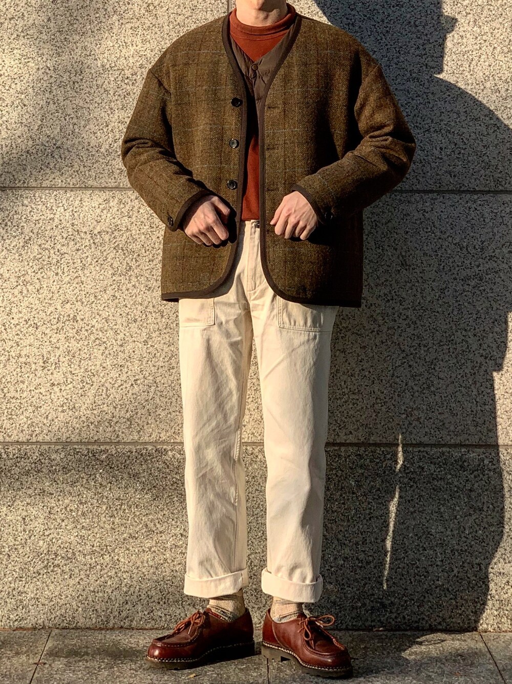 「VINTAGE、AMEKAJI、casual、korea、korean、korea style、Japan、Danton、Paraboot、Casualwear」｜「anotherofficeのアイテム（ジャケット/アウター、ブラウン系）」を使った、gyustar95さん（メンズ・167cm）の春コーディネートの1枚目の写真