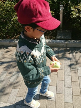 「Right-on KIDS（ライトオンキッズ）のアイテム（ニット/セーター）」を使った、manatoさん（キッズ・100cm）の冬コーディネート