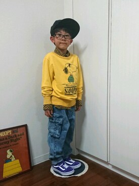 manato is wearing NEW ERA "NEW ERA(ニューエラ) Youth 9FIFTY PEANUTS スヌーピー"