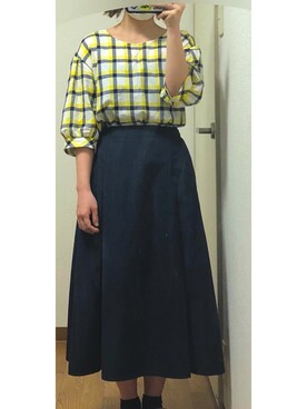 「ROPE' PICNIC（ロペピクニック）のアイテム（シャツ/ブラウス、イエロー系）」を使った、あやＰさん（レディース）の春コーディネート