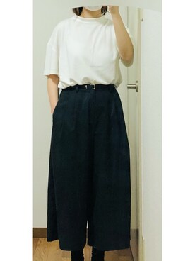 「E hyphen world gallery（イーハイフンワールドギャラリー）のアイテム（Tシャツ/カットソー、ホワイト系）」を使った、あやＰさん（レディース）の夏コーディネート