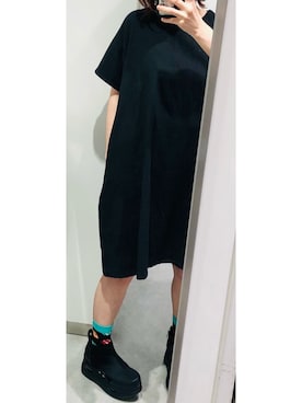 「MERLOT（メルロー）のビッグシルエットワンピース1120（ワンピース、ブラック系）」を使った、あやＰさん（レディース）の夏コーディネート