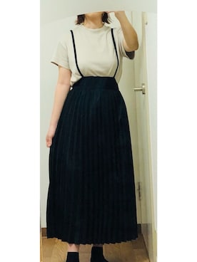 「GU（ジーユー）のアイテム（スカート、ブラック系）」を使った、あやＰさん（レディース）の夏コーディネート