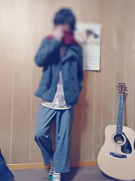 「no brand（ノーブランド）のアイテム（ピーコート）」を使った、ちゃんさん（メンズ・171cm）の冬コーディネート