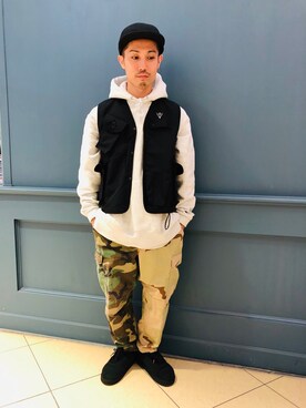 「MANASTASH（マナスタッシュ）のアイテム（キャップ）」を使った、SAKAZAKIさん（メンズ・167cm）の冬コーディネート