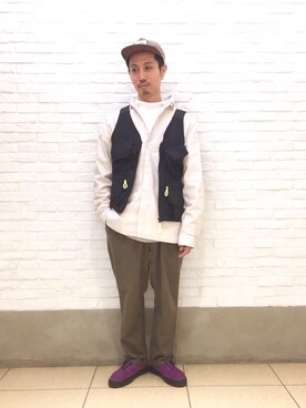 「MANASTASH（マナスタッシュ）のアイテム（ベスト）」を使った、SAKAZAKIさん（メンズ・167cm）の冬コーディネート