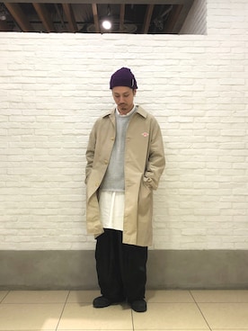 「DANTON（ダントン）のアイテム（ステンカラーコート）」を使った、SAKAZAKIさん（メンズ・167cm）の冬コーディネート