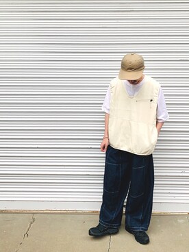 「MANASTASH（マナスタッシュ）のアイテム（ベスト）」を使った、SAKAZAKIさん（メンズ・167cm）の夏コーディネート