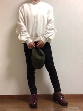 「Honeys（ハニーズ）のアイテム（キャップ、グリーン系）」を使った、reeeeiさん（レディース・148cm）の秋コーディネート