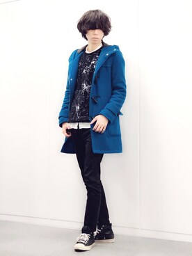 「ZIP FIVE（ジップファイブ）のアイテム（ダッフルコート）」を使った、麦山弦徒さん（メンズ・178cm）の冬コーディネート