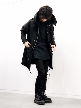 「DETAILS（ディテールズ）のアイテム（モッズコート）」を使った、麦山弦徒さん（メンズ・178cm）の冬コーディネート