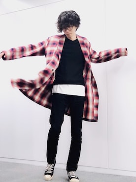 「H&M（エイチ・アンド・エム）のアイテム（カーディガン/ボレロ）」を使った、麦山弦徒さん（メンズ・178cm）の春コーディネート