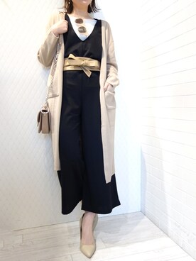 「サッシュベルト」｜「アイテム（つなぎ/オールインワン）」を使った、レーヴルさん（レディース・158cm）の春コーディネート