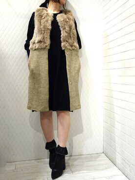 「ラビットファー」｜「アイテム（ワンピース/ドレス）」を使った、レーヴルさん（レディース・158cm）の冬コーディネート