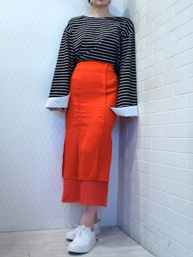 「アイテム（Tシャツ/カットソー、ブラック系）」を使った、レーヴルさん（レディース・163cm）の春コーディネート