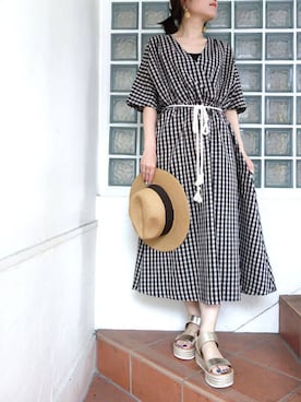 「袖ありワンピ」｜レーヴルさん（レディース・158cm）の春コーディネート