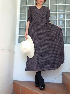 「kaene（カエン）のアイテム（ワンピース）」を使った、レーヴルさん（レディース・158cm）の秋コーディネート
