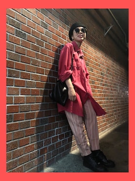 「ビッグシャツ」｜「アイテム（ハンチング/ベレー帽）」を使った、38ianoさん（レディース・158cm）の夏コーディネート