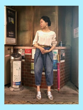 「l'atelier du savon（アトリエドサボン）のアイテム（シャツ/ブラウス、ホワイト系）」を使った、38ianoさん（レディース・158cm）の夏コーディネート