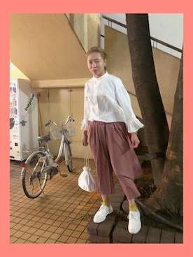 「USEDのガウチョPT（パンツ、ピンク系）」を使った、38ianoさん（レディース・158cm）の秋コーディネート
