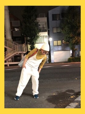 「オフホワイト」｜「アイテム（オールインワン・サロペット）」を使った、38ianoさん（レディース・158cm）の秋コーディネート