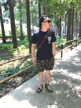 「アイテム（ボディバッグ/ウエストポーチ、ブルー系）」を使った、keitanさん（メンズ・165cm）の夏コーディネート