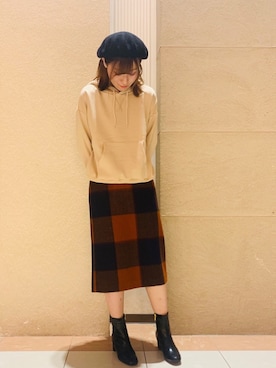 「Te chichi TERRASSE（テチチテラス）のアイテム（ハンチング/ベレー帽）」を使った、くぼさん（レディース・164cm）の秋コーディネート