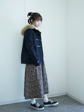 「earth music&ecology（アースミュージックアンドエコロジー）のアイテム（ダッフルコート）」を使った、˚࿀̊˚さん（レディース・158cm）の秋コーディネート