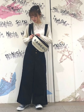 「earth music&ecology（アースミュージックアンドエコロジー）のアイテム（サロペット/オーバーオール、ブラック系）」を使った、˚࿀̊˚さん（レディース・158cm）の秋コーディネート