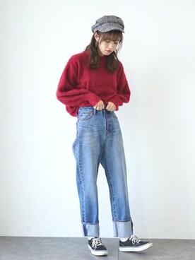 「earth music&ecology（アースミュージックアンドエコロジー）のアイテム（キャスケット、ブラック系）」を使った、˚࿀̊˚さん（レディース・158cm）の秋コーディネート