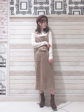 「秋のカフェオレコーデ」｜「アイテム（ハンチング/ベレー帽）」を使った、˚࿀̊˚さん（レディース・158cm）の秋コーディネート