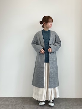 「ケーブルニット」｜「アイテム（ノーカラージャケット）」を使った、˚࿀̊˚さん（レディース・158cm）の冬コーディネート