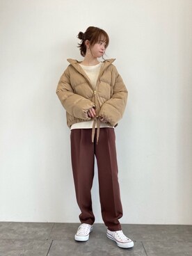 「earth music&ecology（アースミュージックアンドエコロジー）のハイウエストテーパードパンツ ＊（その他パンツ）」を使った、˚࿀̊˚さん（レディース・158cm）の秋コーディネート
